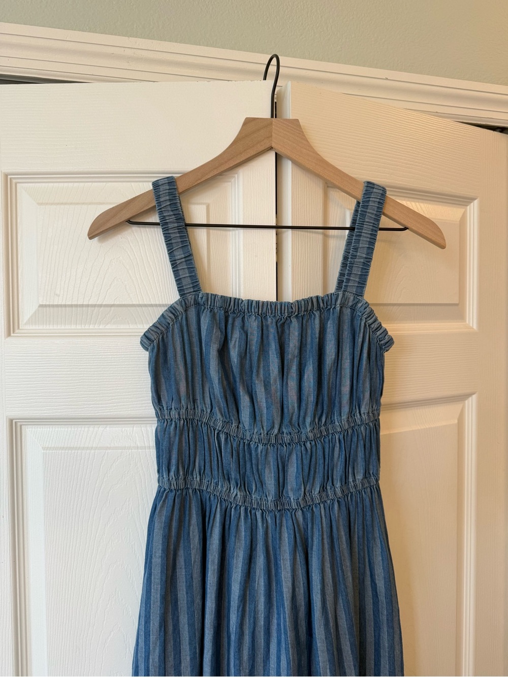 Lea Cotton Midi Dress Blue Striped Sleeveless Tiered Sundress Medium - Picture 3 of 5